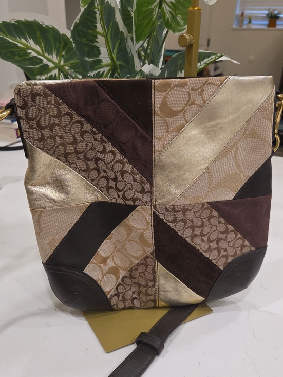 Coach Handbags - Rare Coach Patchwork Crossbody in Brown, Tan & Gold Metallic